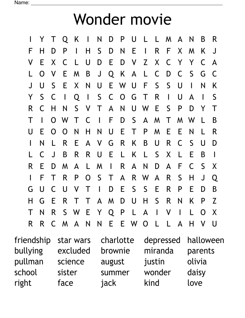 Wonder movie Word Search