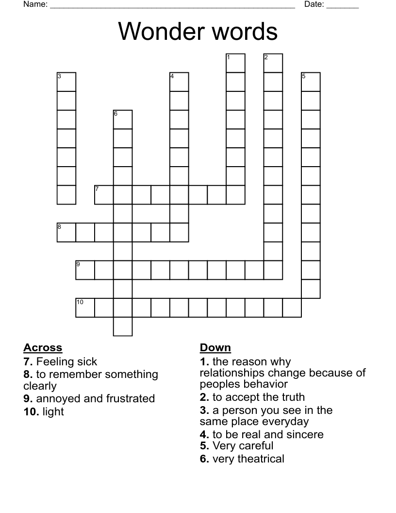 Wonder words Crossword