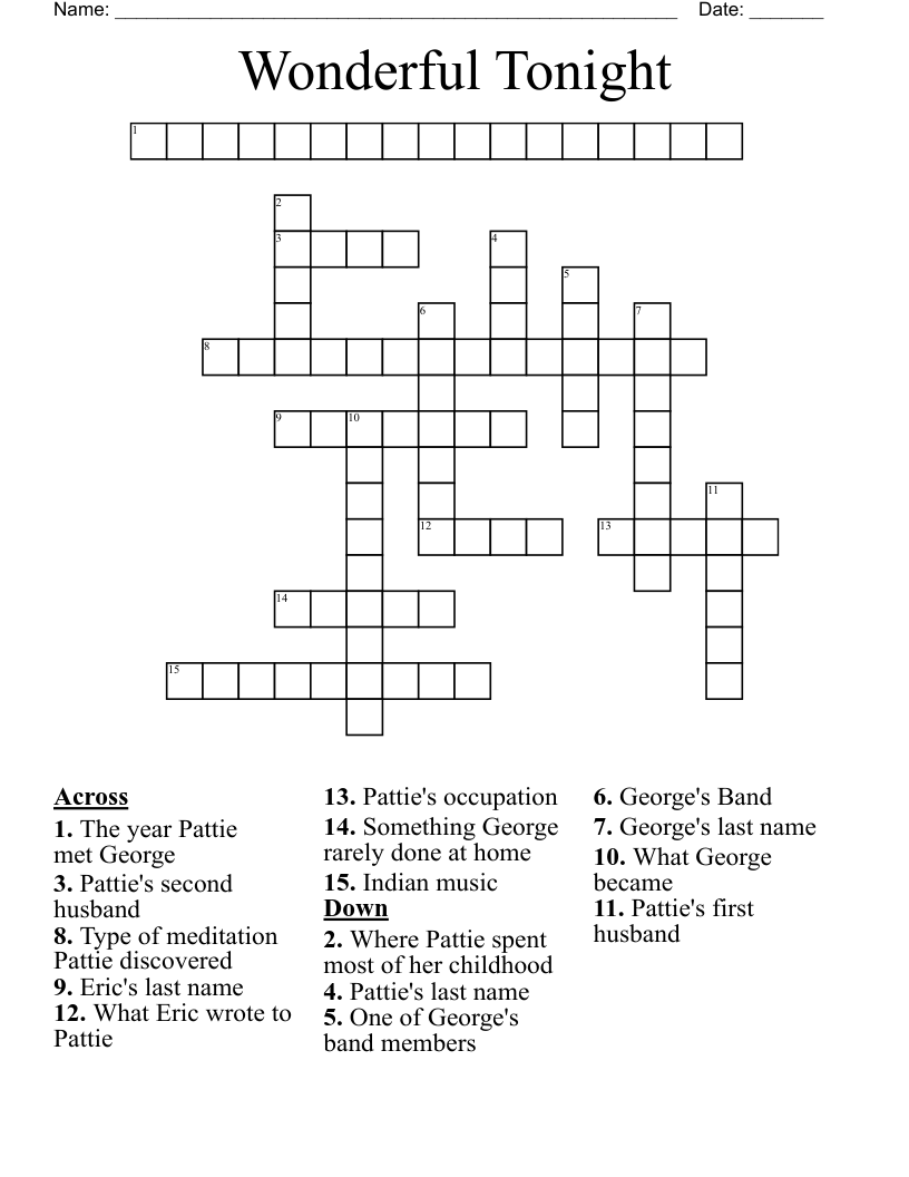 Wonderful Tonight Crossword