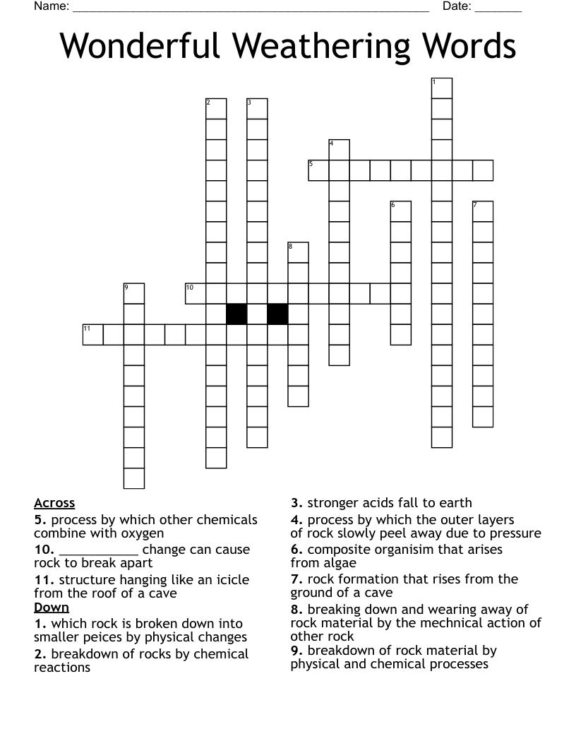 Wonderful Weathering Words Crossword