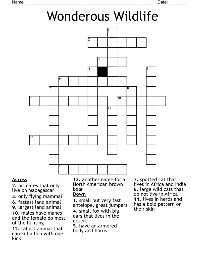 Wonderous Wildlife Crossword
