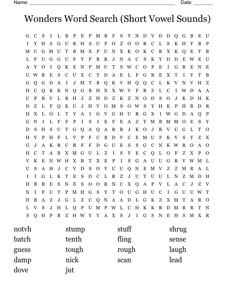 Wonders Word Search (Short Vowel Sounds)