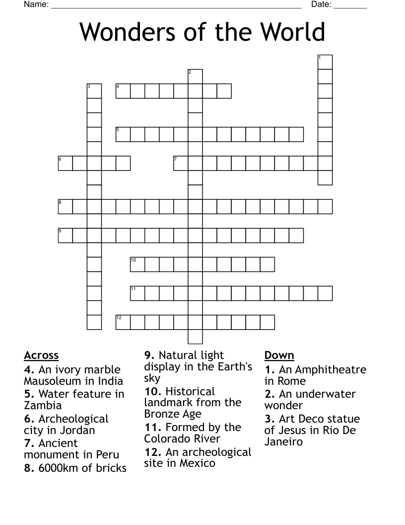 Wonders of the World Crossword