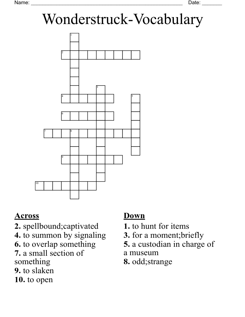 Wonderstruck-Vocabulary Crossword