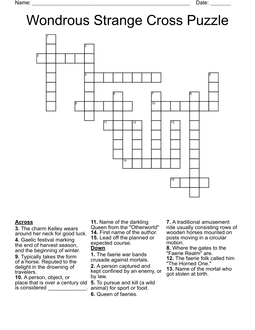 Wondrous Strange Cross Puzzle Crossword