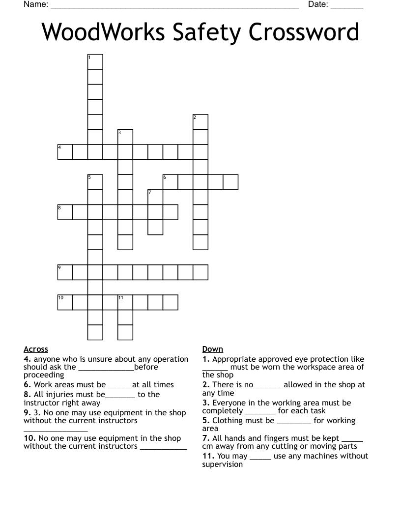 WoodWorks Safety Crossword