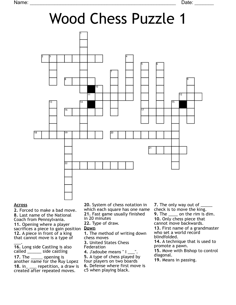 Wood Chess Puzzle 1 Crossword