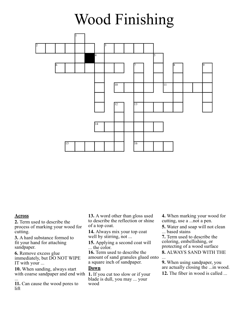 Wood Finishing Crossword