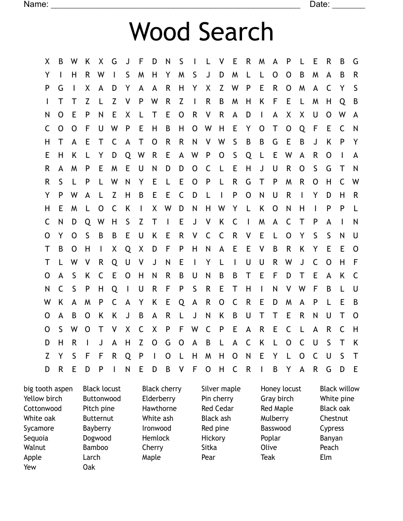 Wood Search Word Search