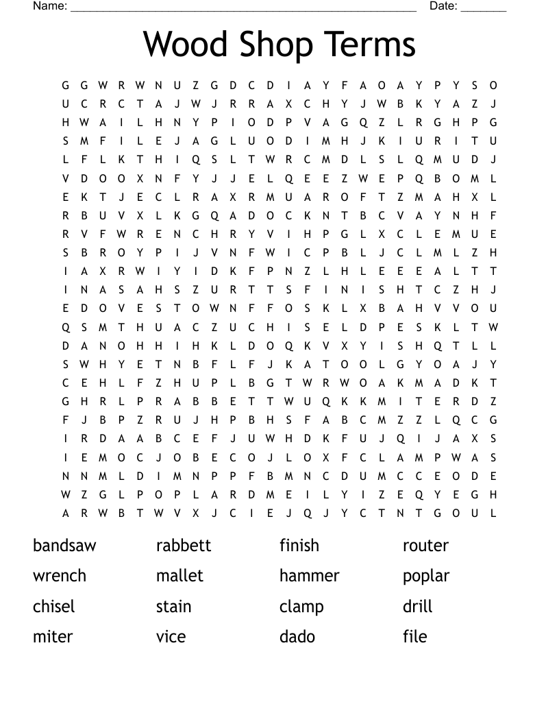 Wood Shop Terms Word Search