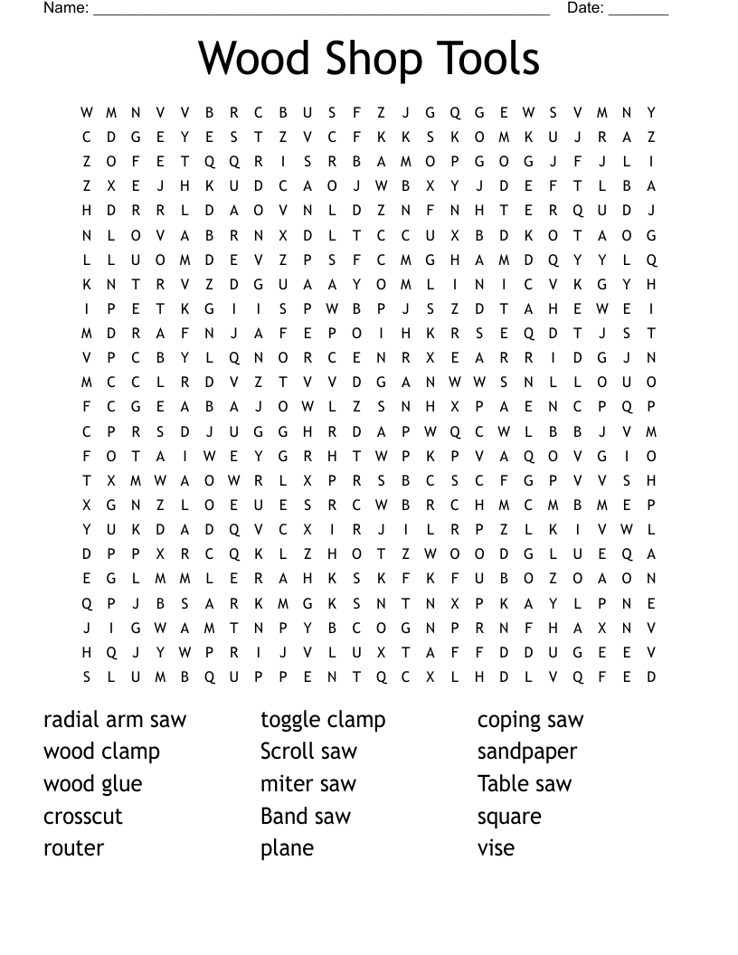 Wood Shop Tools  Word Search