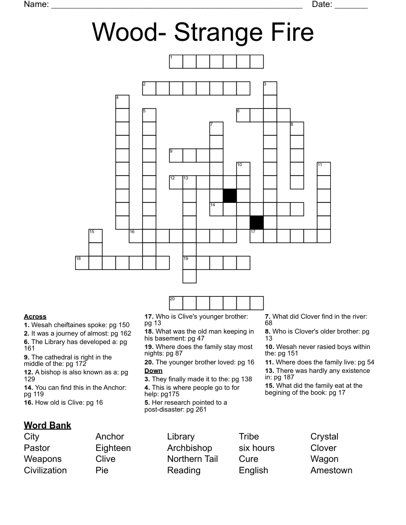 Wood- Strange Fire Crossword