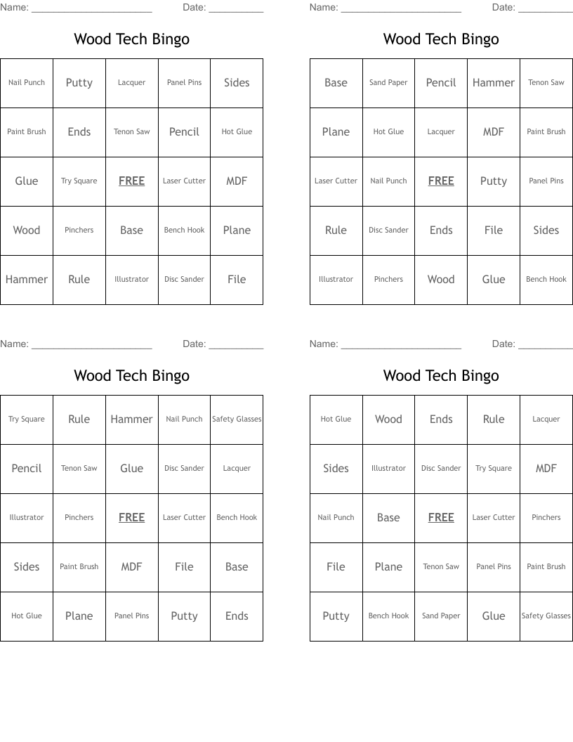 Wood Tech Bingo