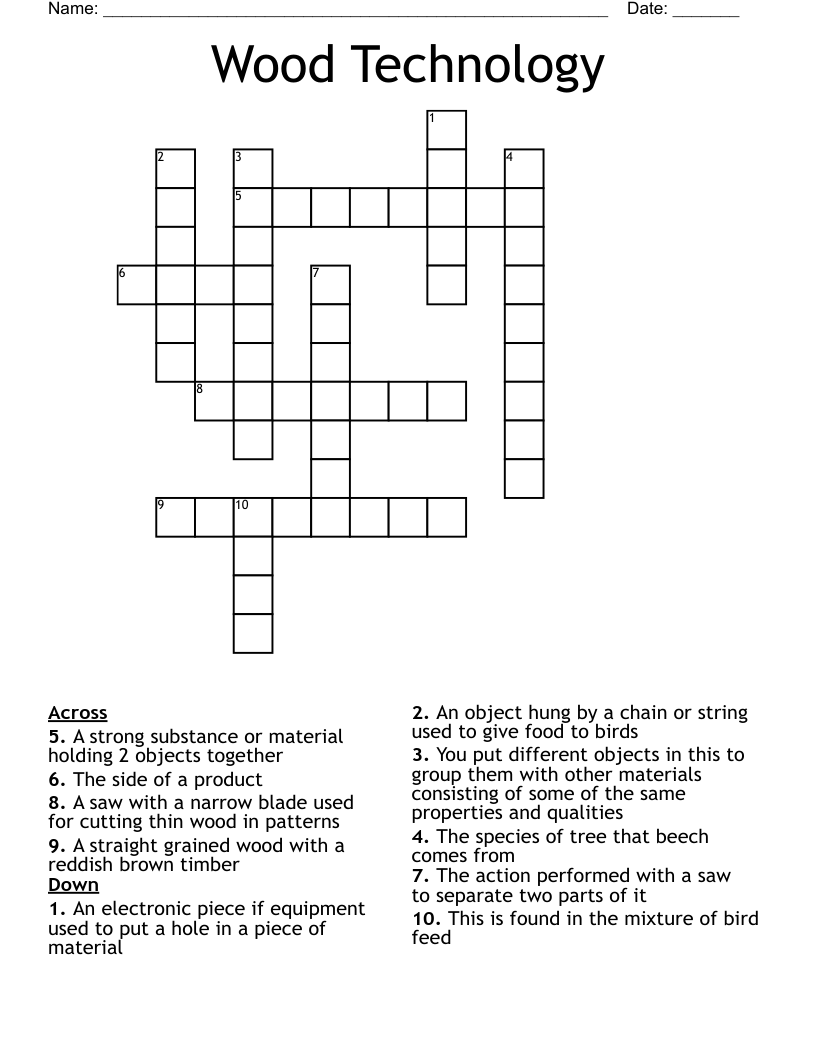 Wood Technology Crossword