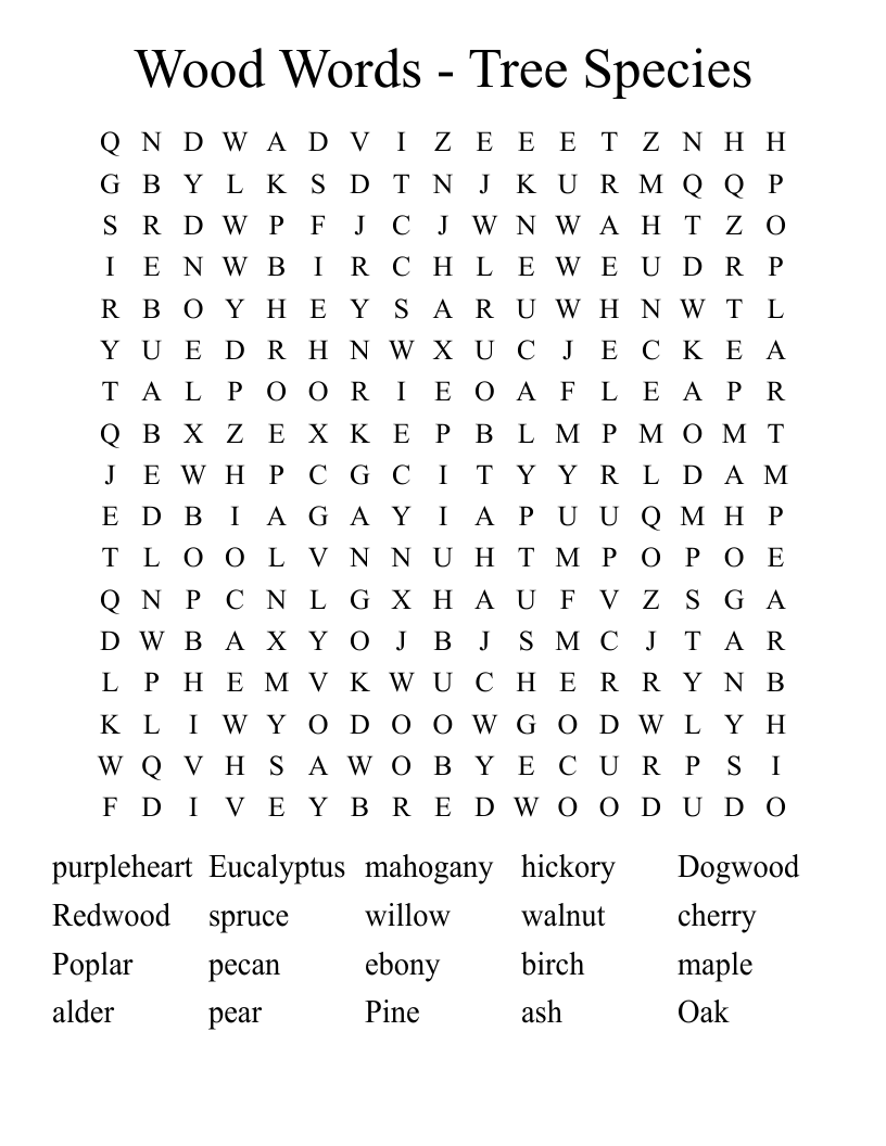 Wood Words - Tree Species Word Search