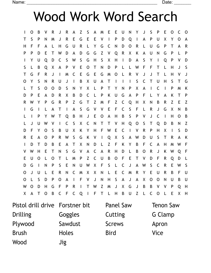 Wood Work Word Search