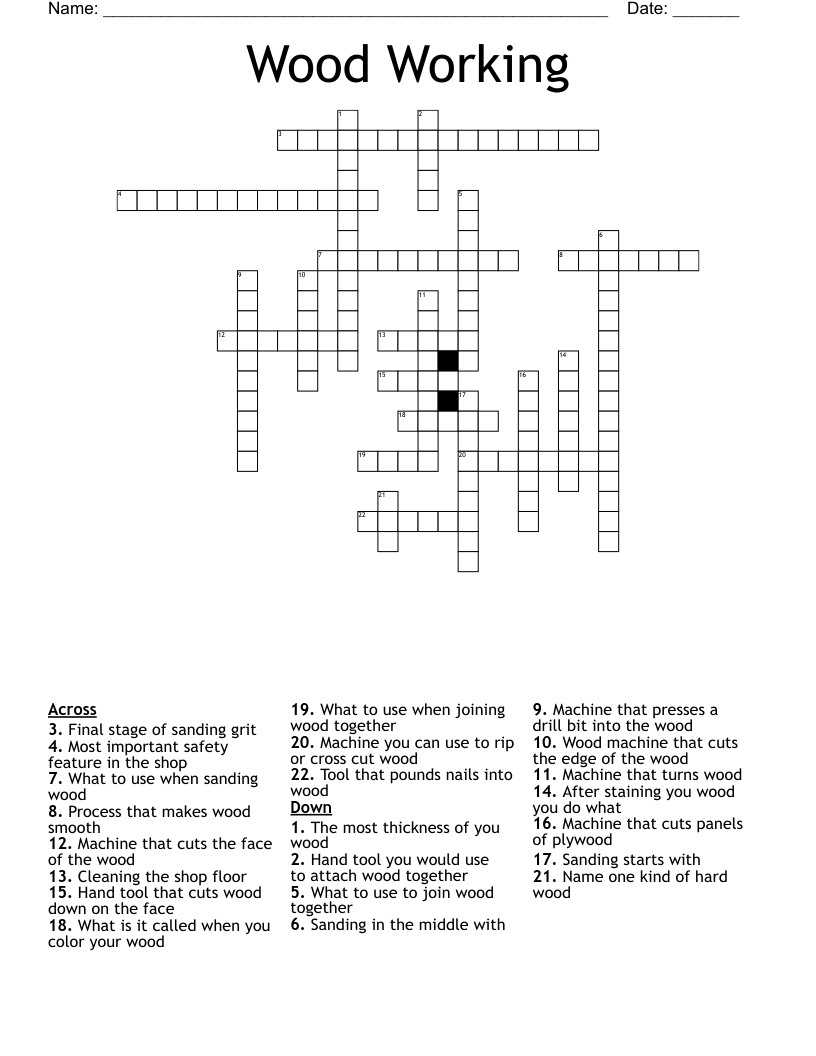 Wood Working Crossword