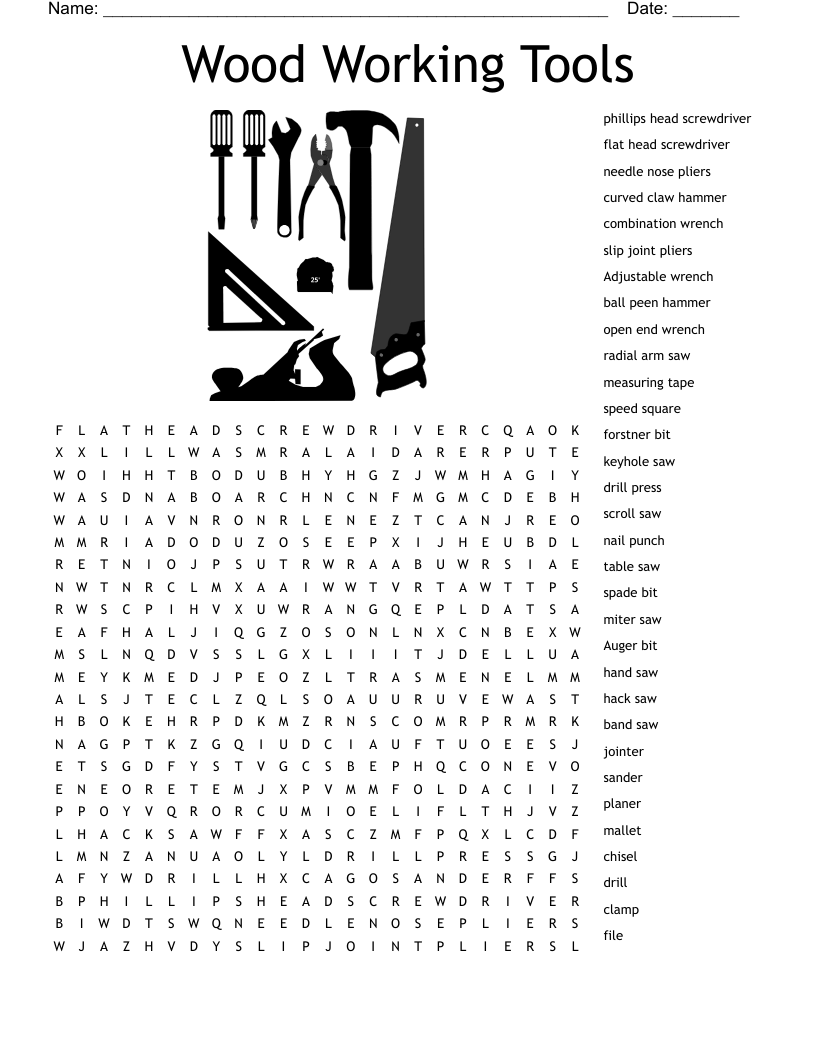 Wood Working Tools Word Search