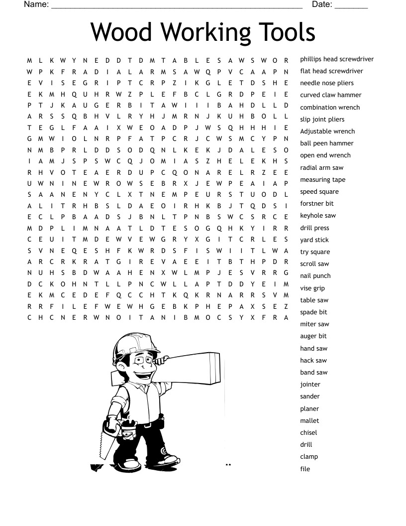 Wood Working Tools Word Search