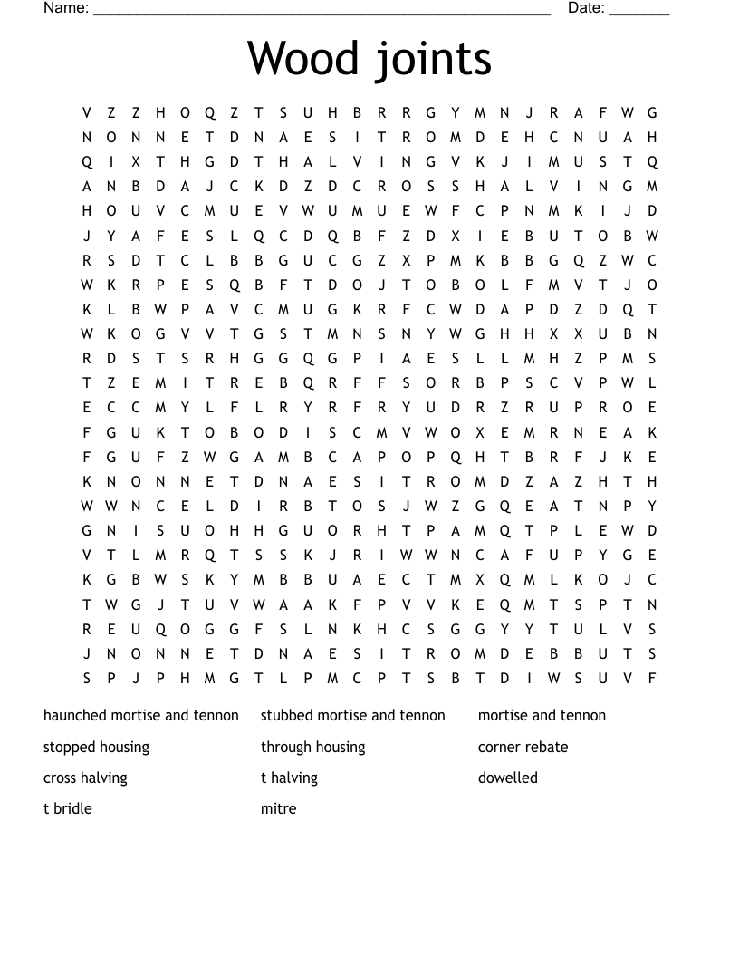 Wood joints  Word Search