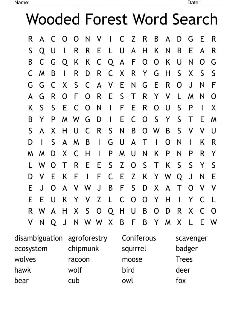 Wooded Forest Word Search