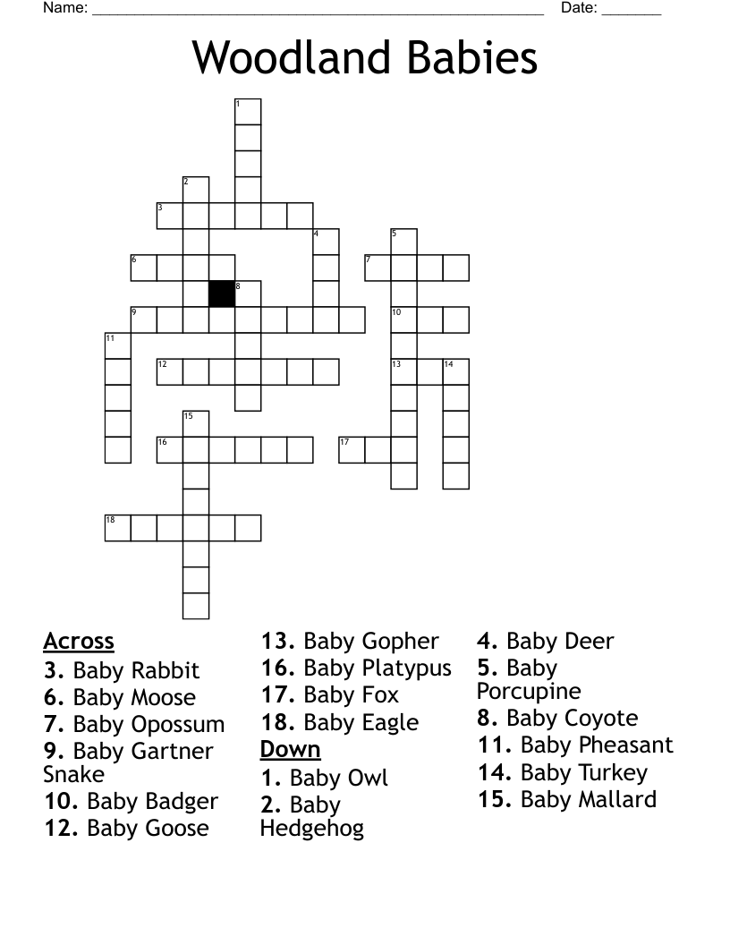 Woodland Babies Crossword