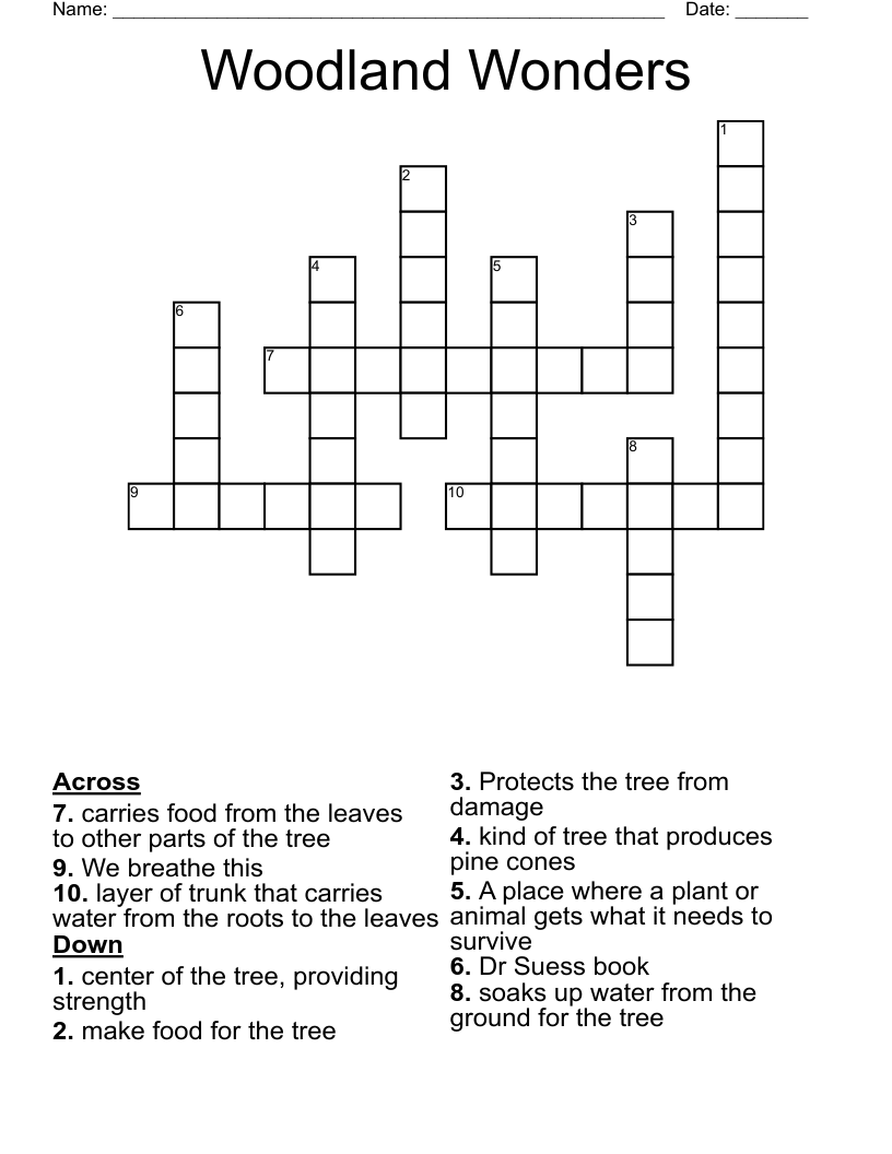 Woodland Wonders Crossword
