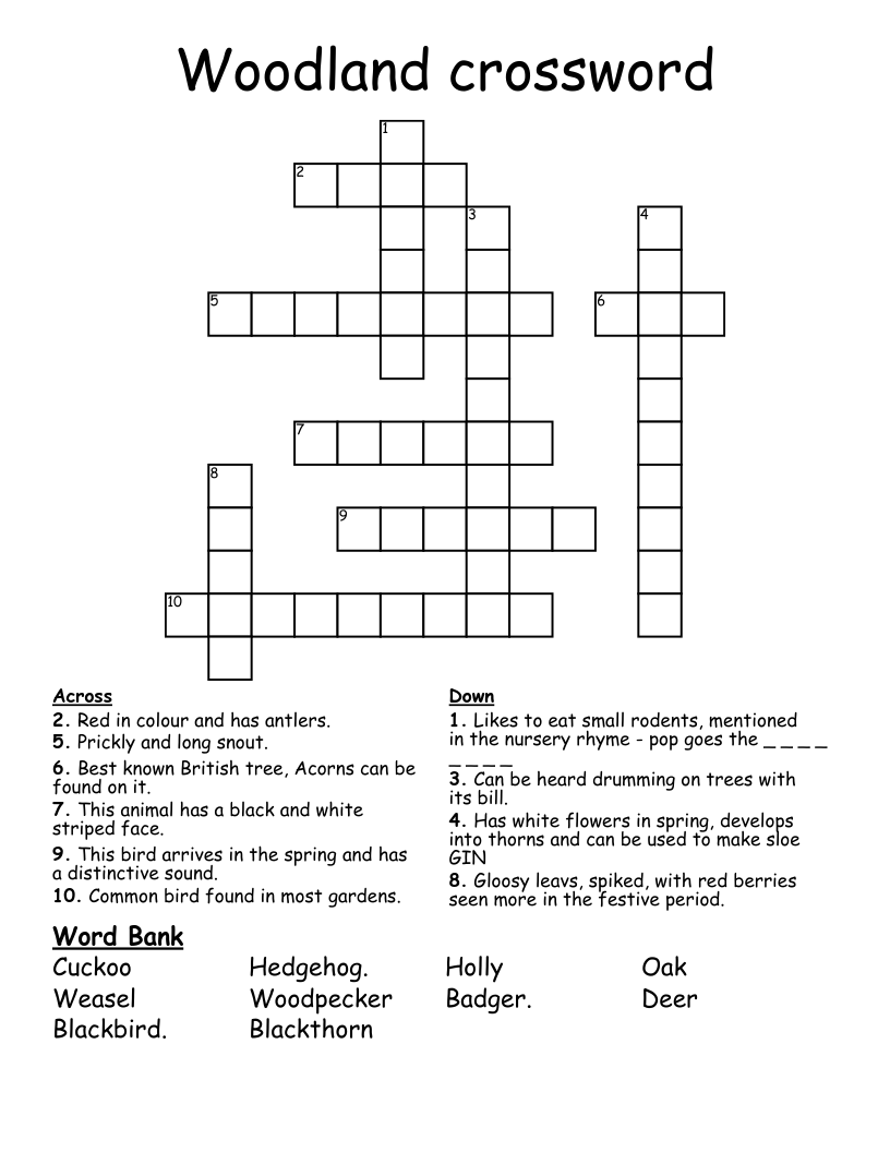 Woodland crossword