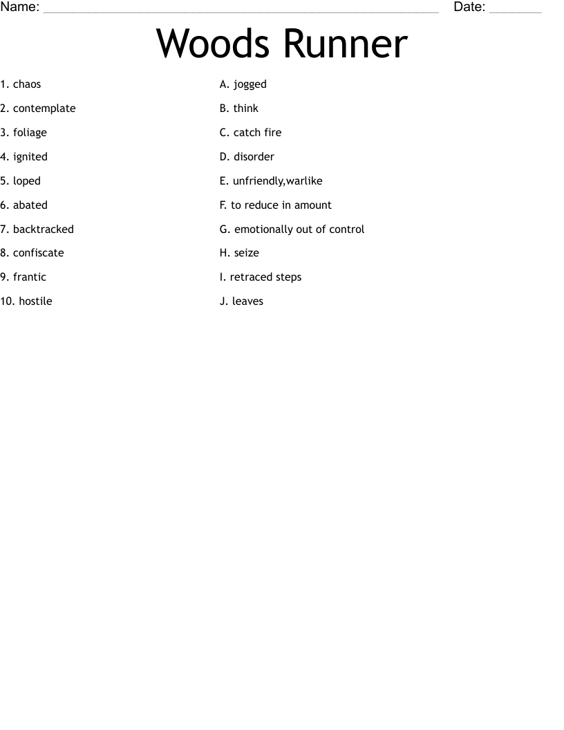 Woods Runner Worksheet