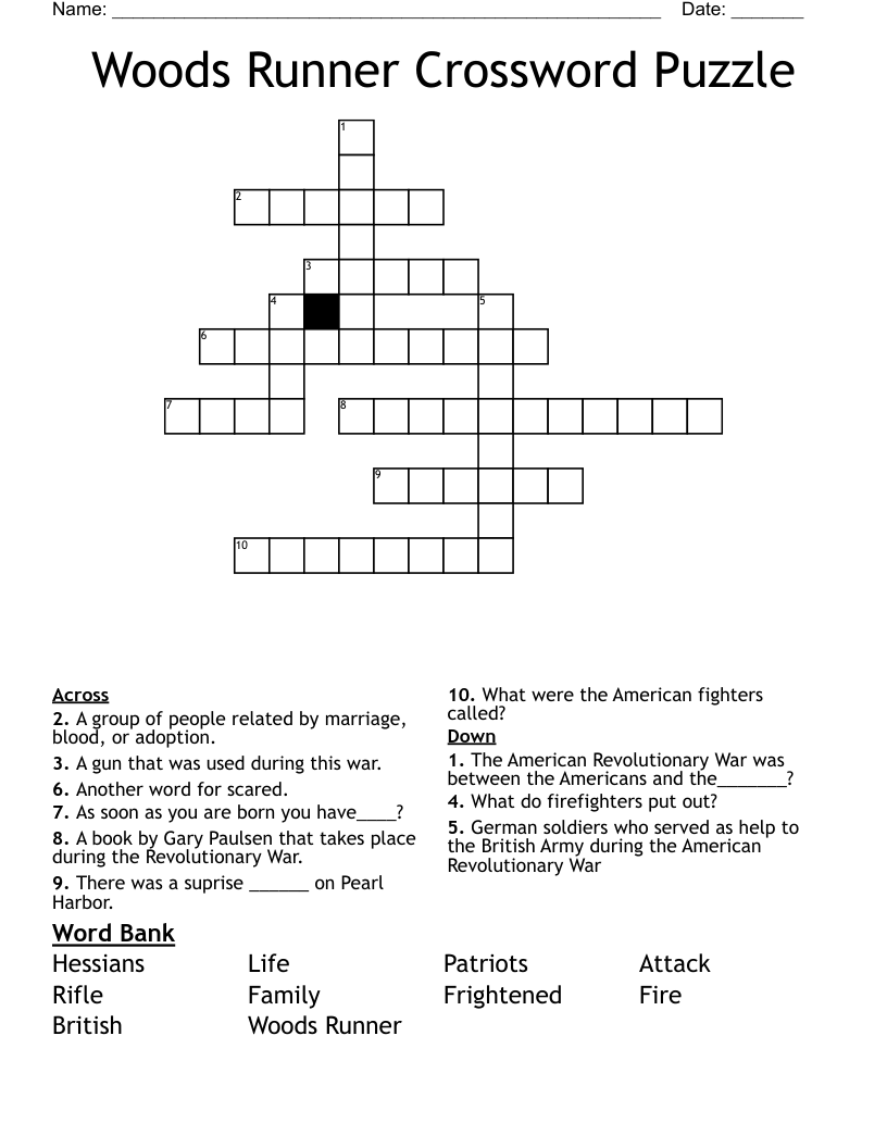 Woods Runner Crossword Puzzle