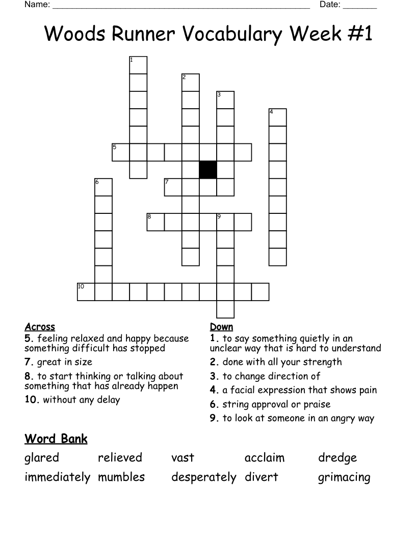 Woods Runner Vocabulary Week #1 Crossword