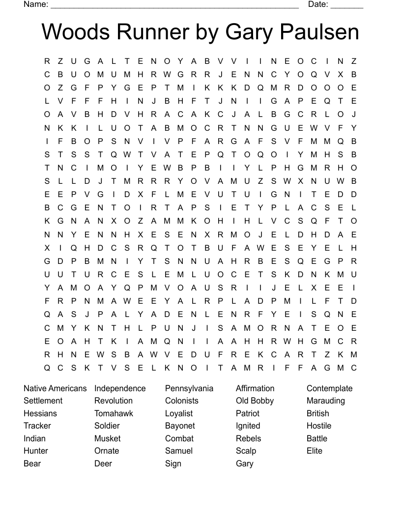 Woods Runner by Gary Paulsen Word Search