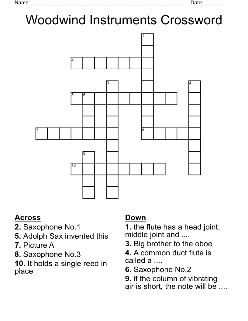 Woodwind Instruments Crossword
