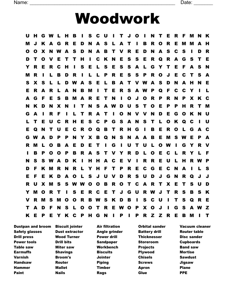 Woodwork Word Search