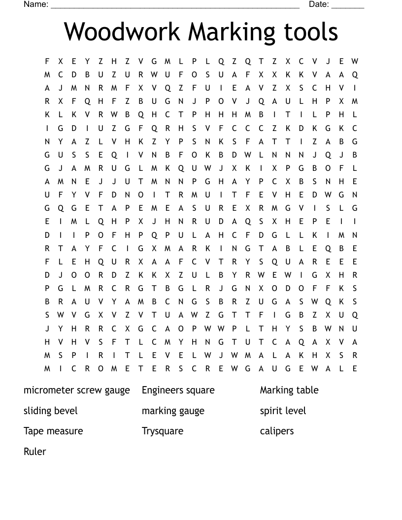 Woodwork Marking tools Word Search