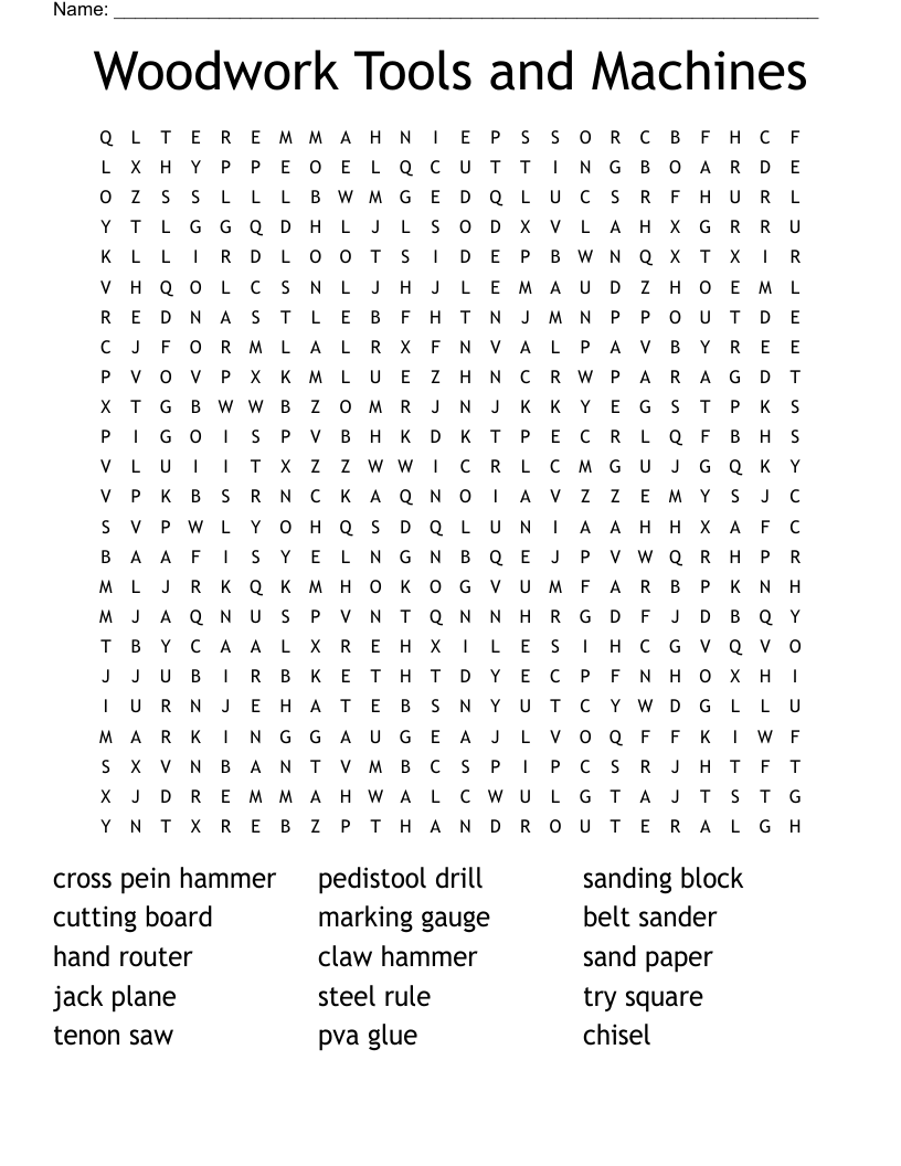 Woodwork Tools and Machines Word Search