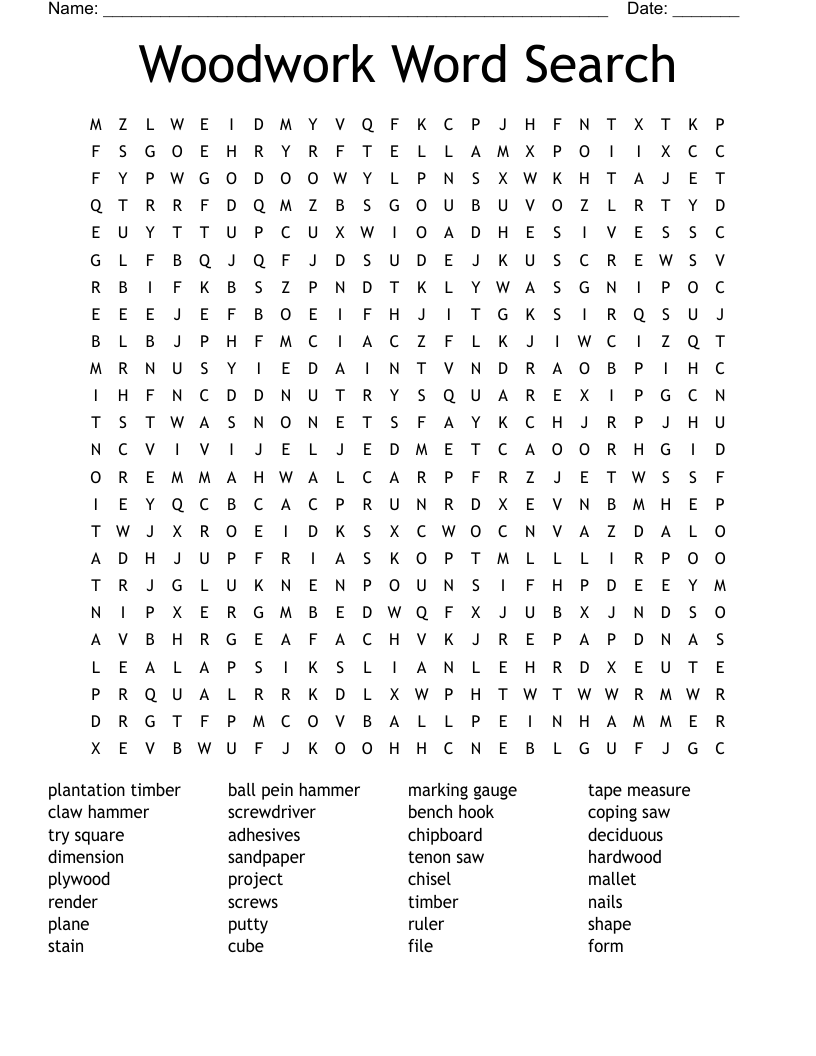 Woodwork Word Search