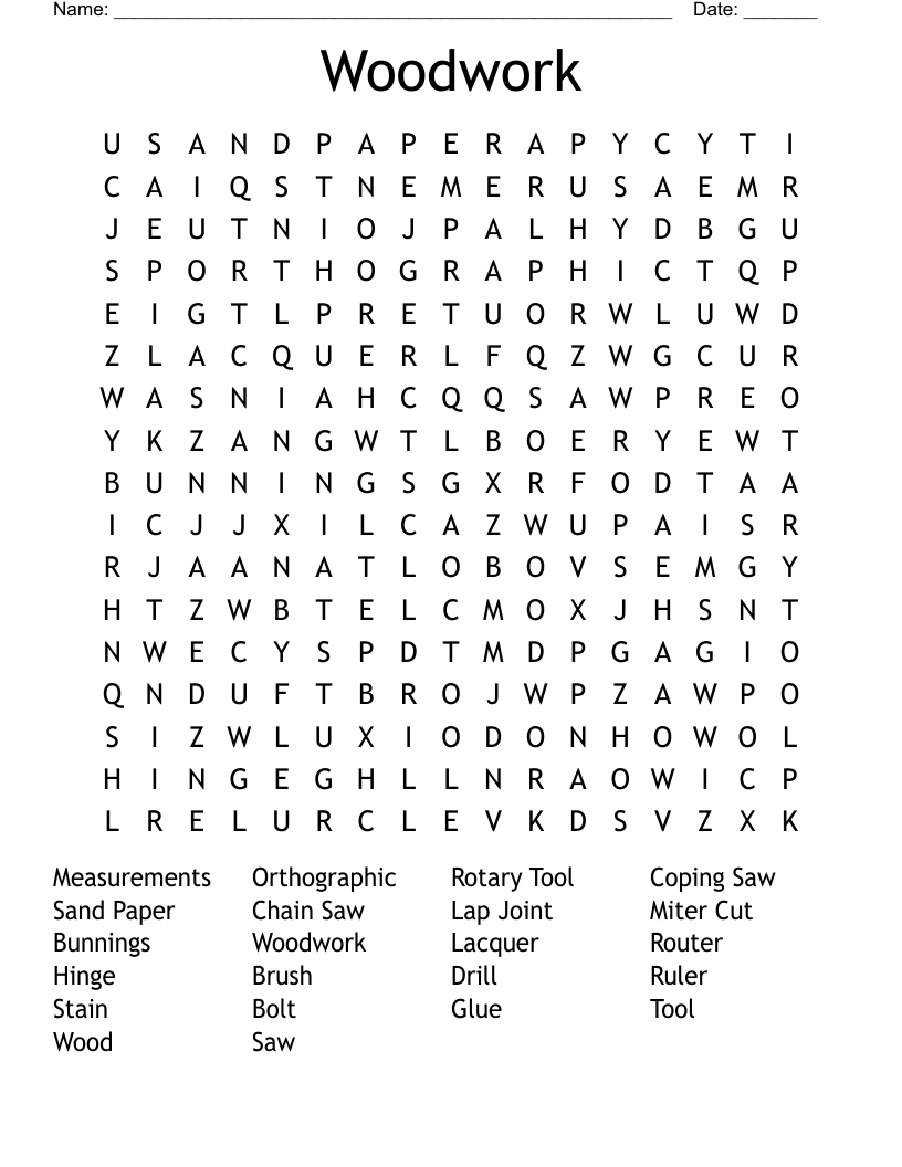 Woodwork  Word Search