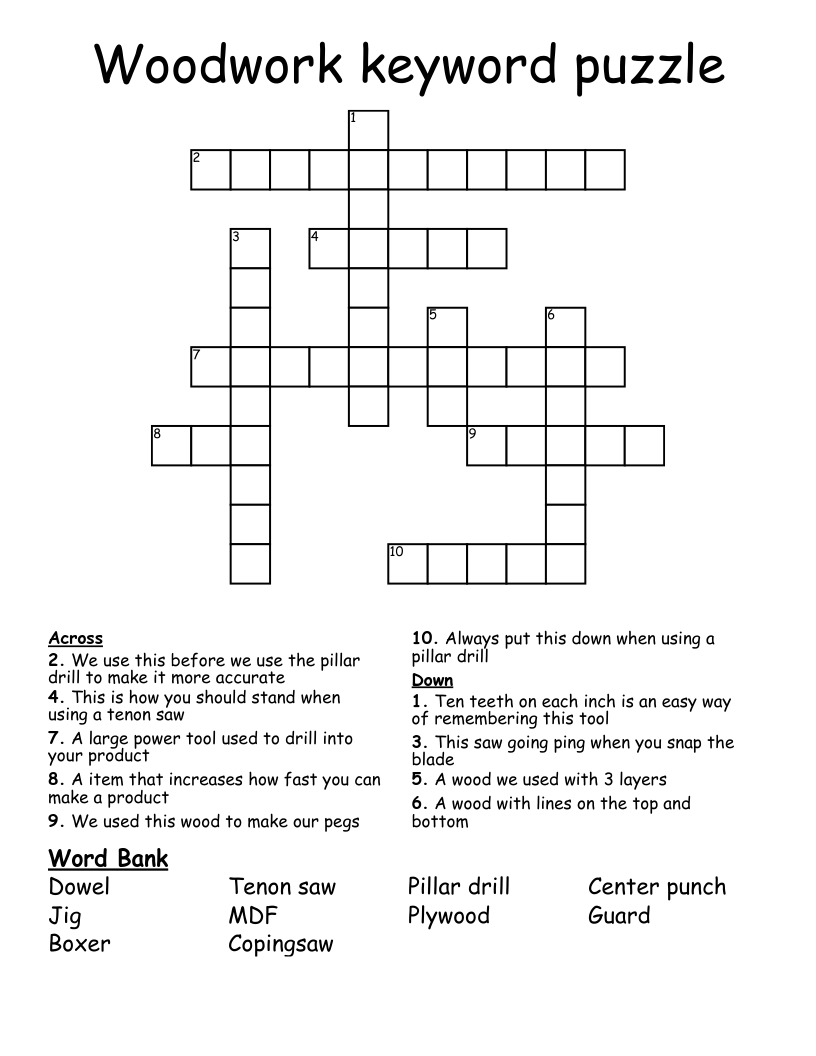 Woodwork keyword puzzle Crossword