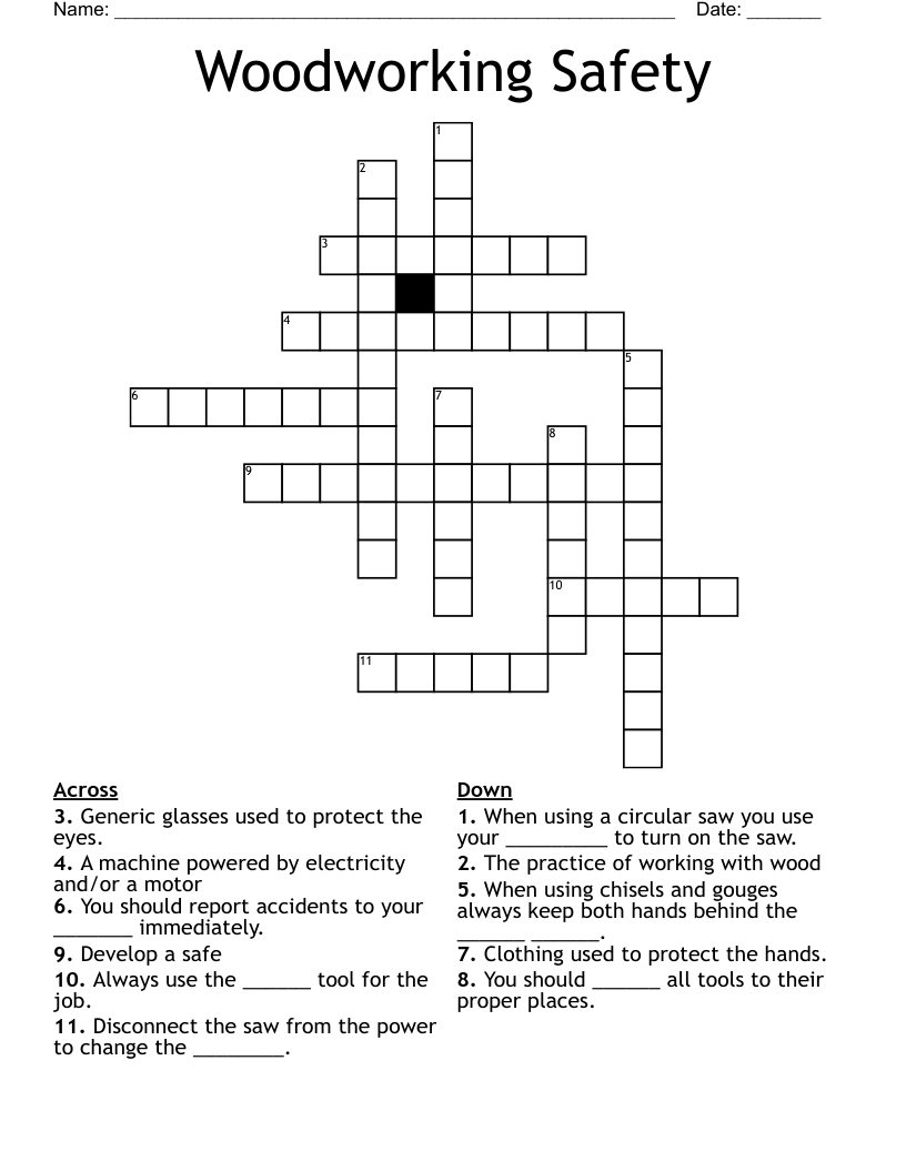 Woodworking Safety Crossword