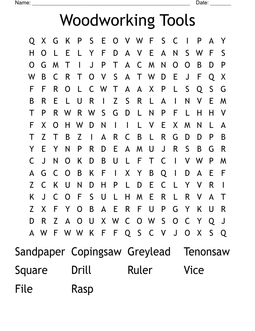 Woodworking Tools Word Search