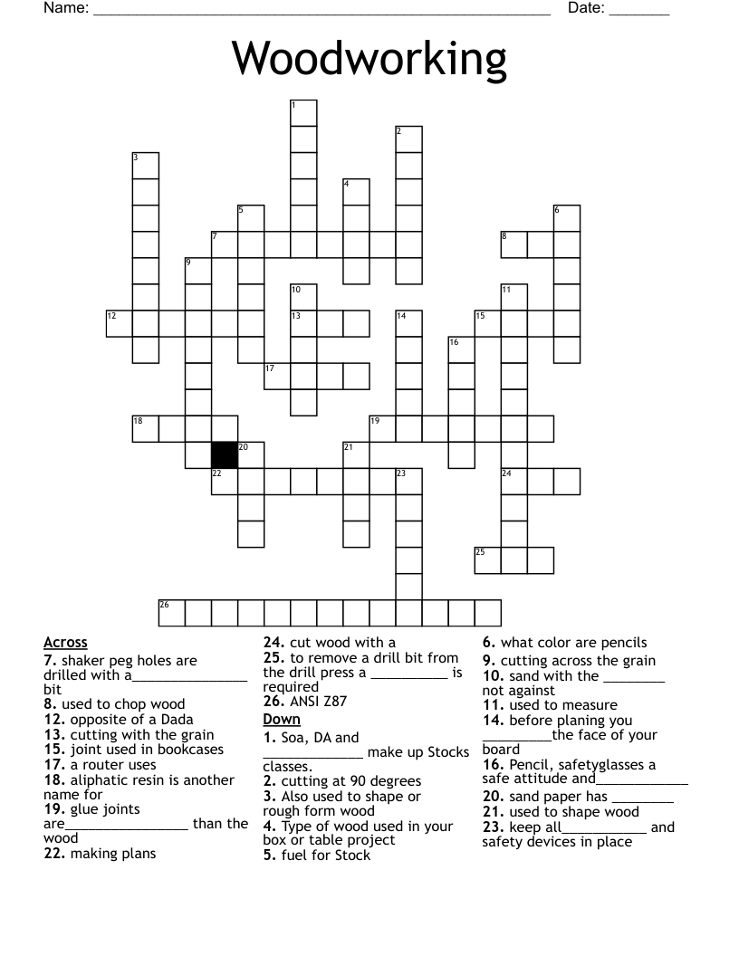 Woodworking  Crossword