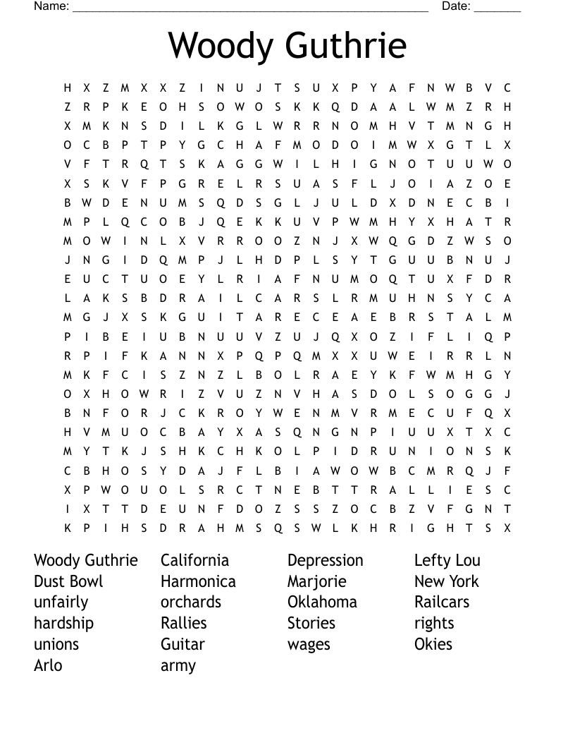 Woody Guthrie Word Search