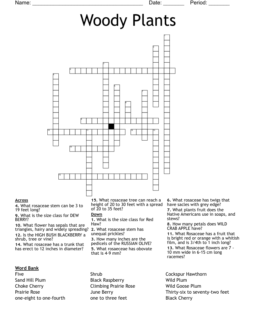 Woody Plants Crossword
