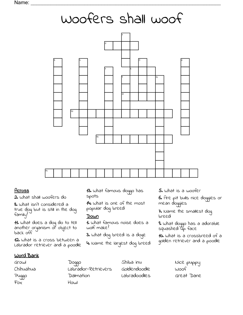Woofers shall woof Crossword