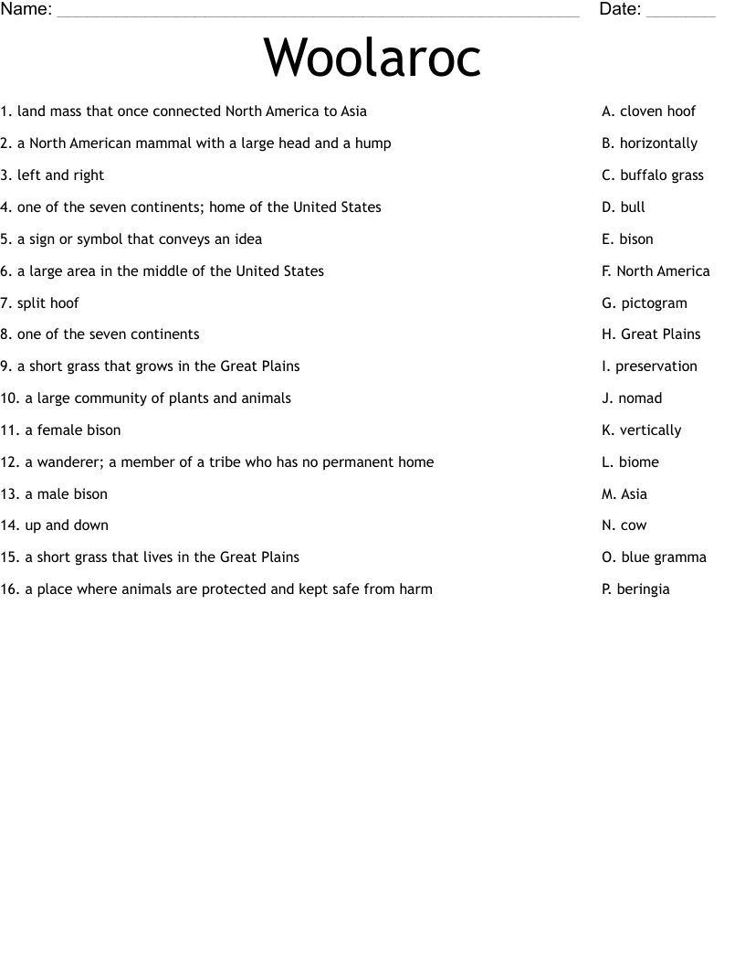 Woolaroc Worksheet