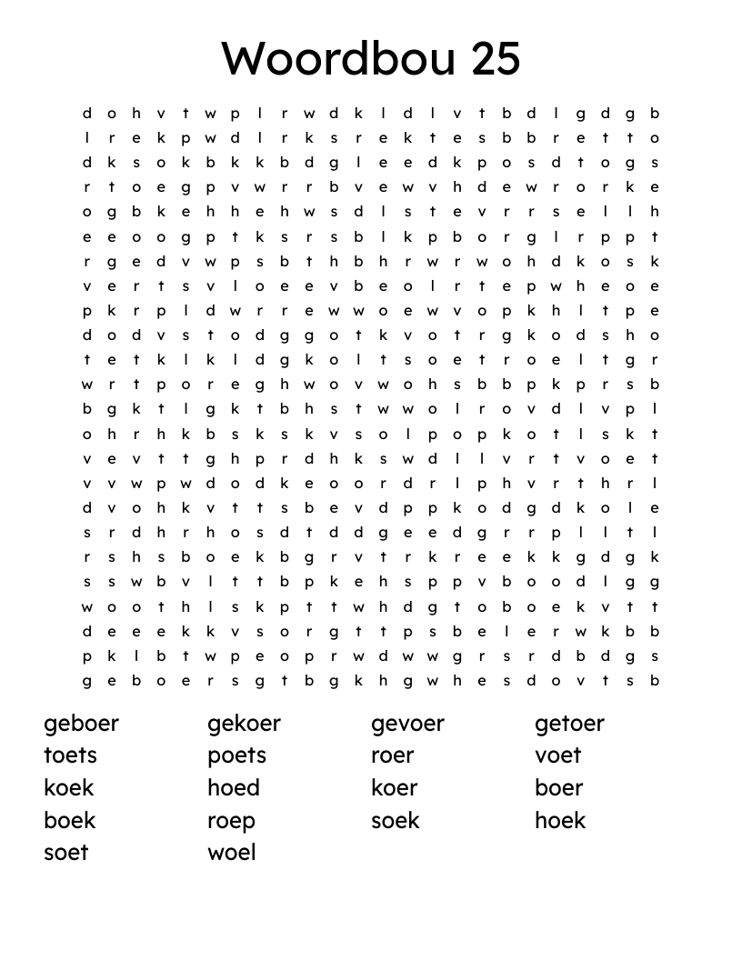 Woordbou 25 Word Search