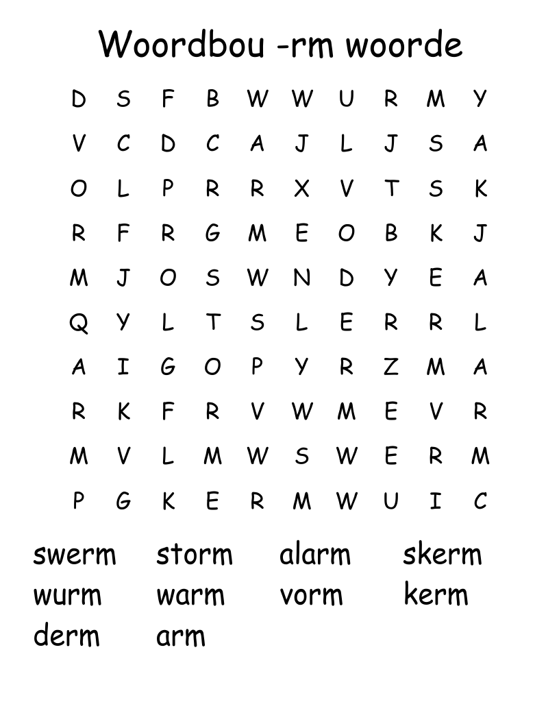 Woordbou -rm woorde Word Search