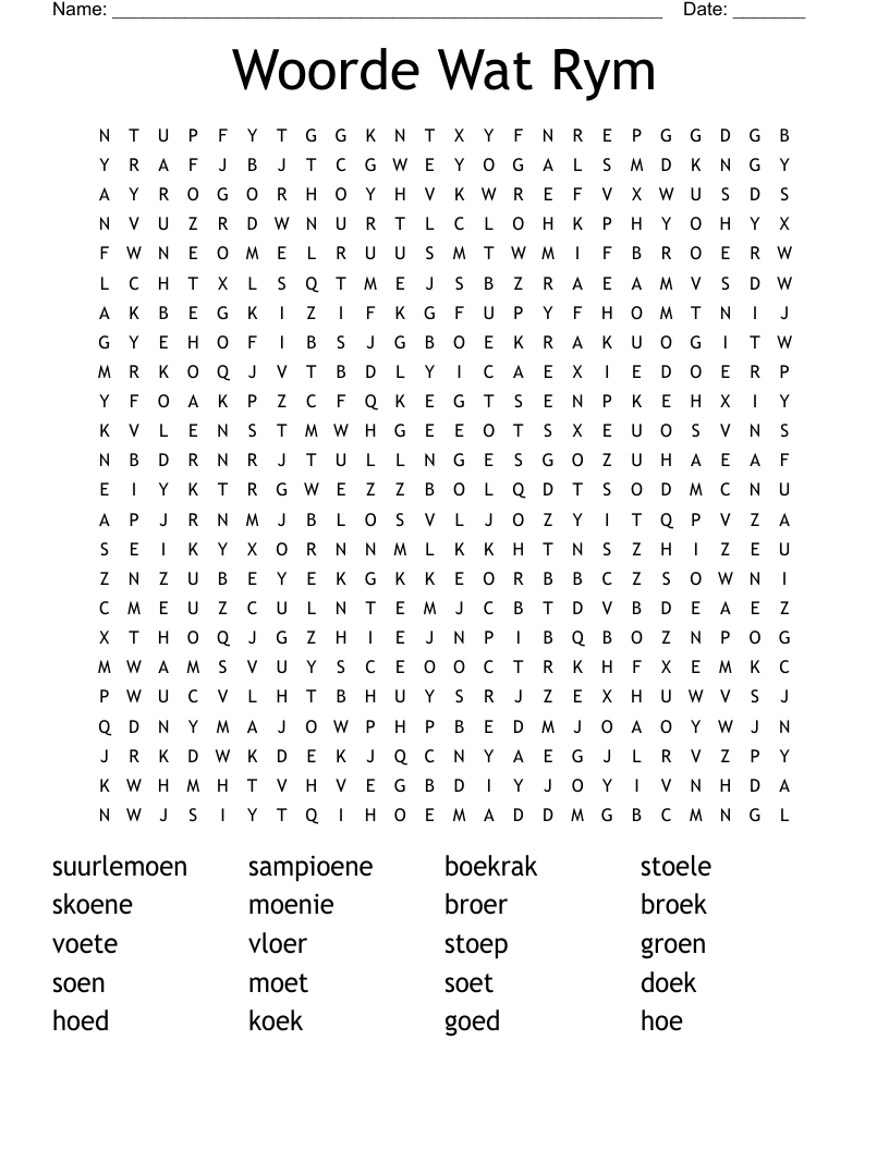Woorde Wat Rym Word Search