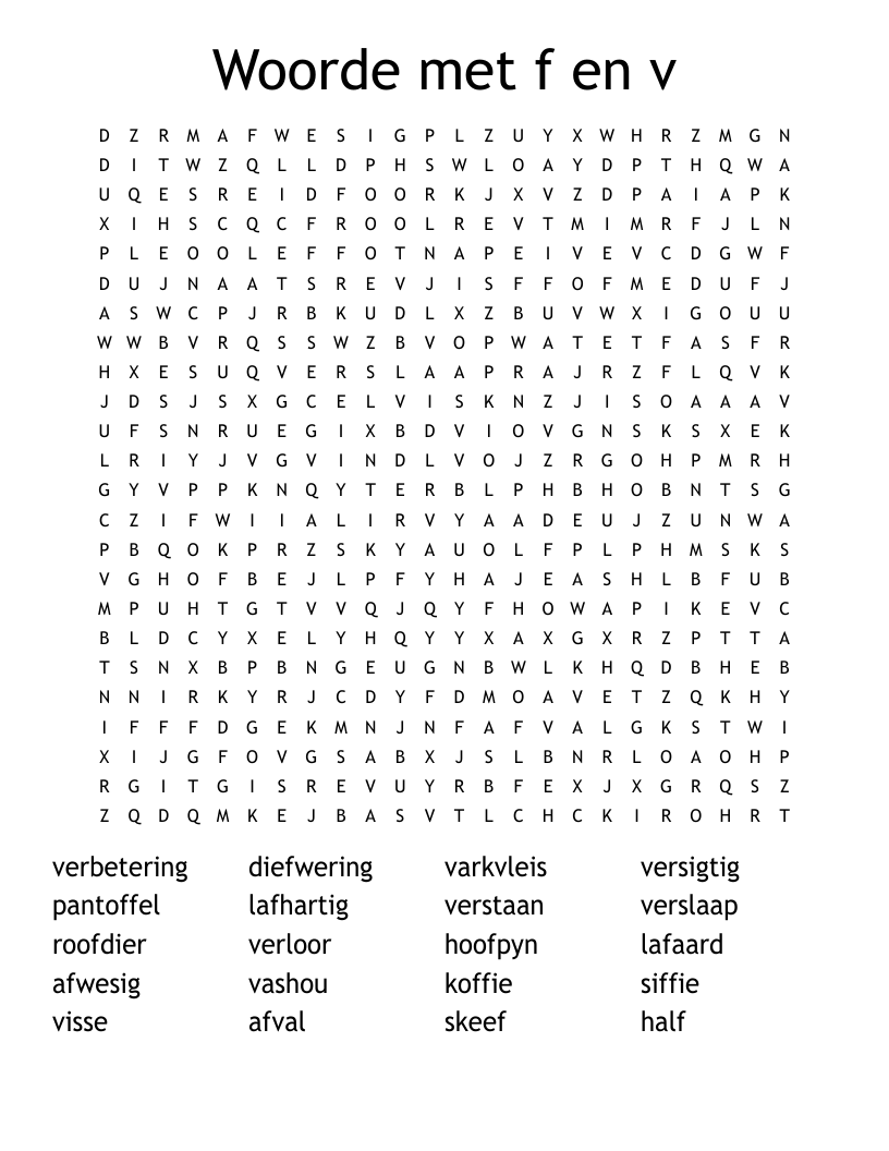 Woorde met f en v Word Search